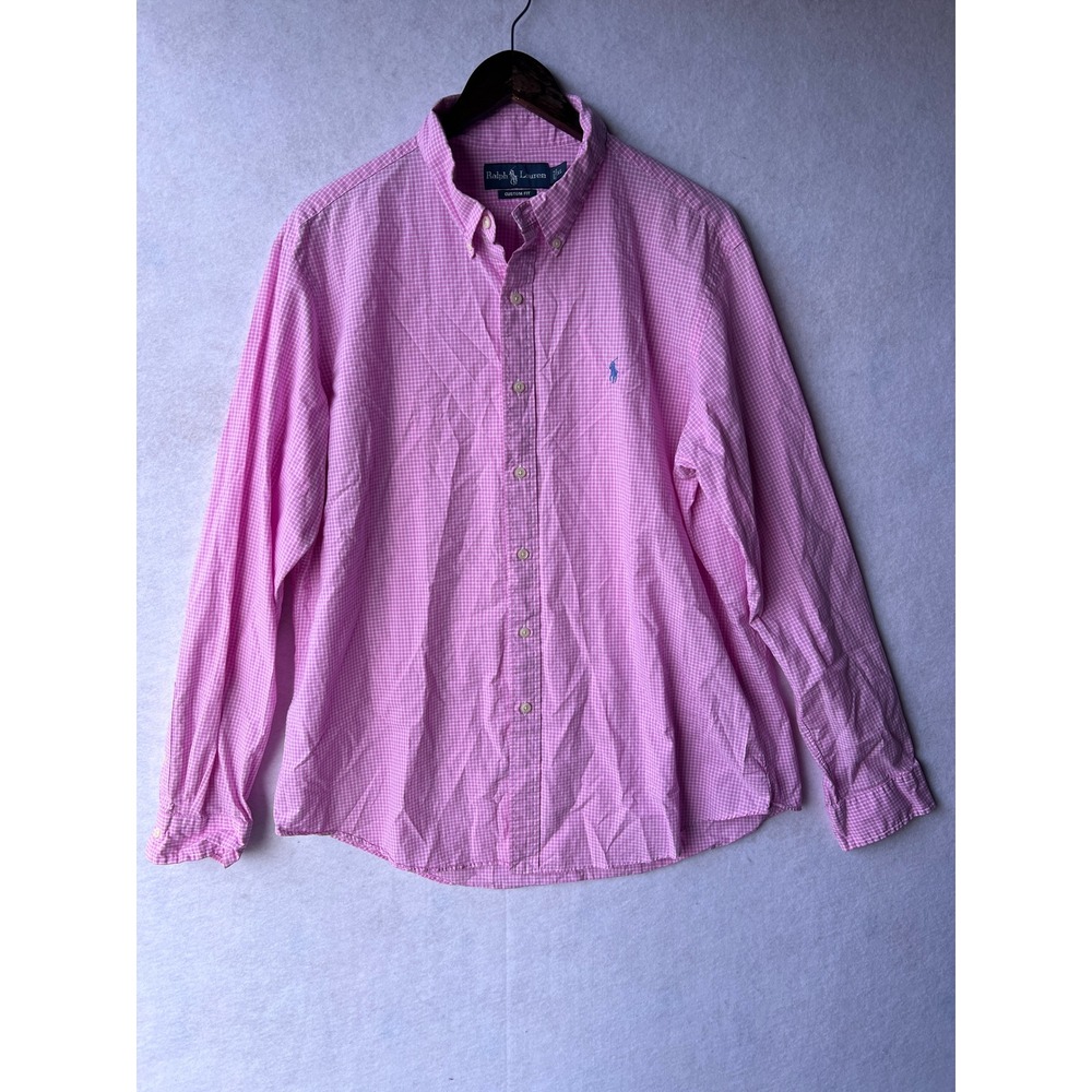 Polo Ralph Lauren Mens XL Custom Fit Pink Gingham Plaid Button Down Shirt